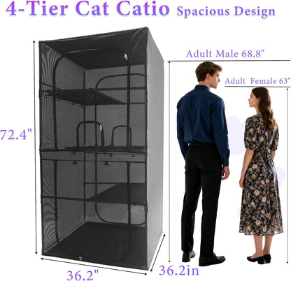 Catio Outdoor Cat Enclosure Window 72.4" H Large Cat Cage with Perches 4 Tiers Cat Patio Playpen Kitten Kennel for Multiple Indoor Cats (36.2“L× 36.2”W ×72.4" H)