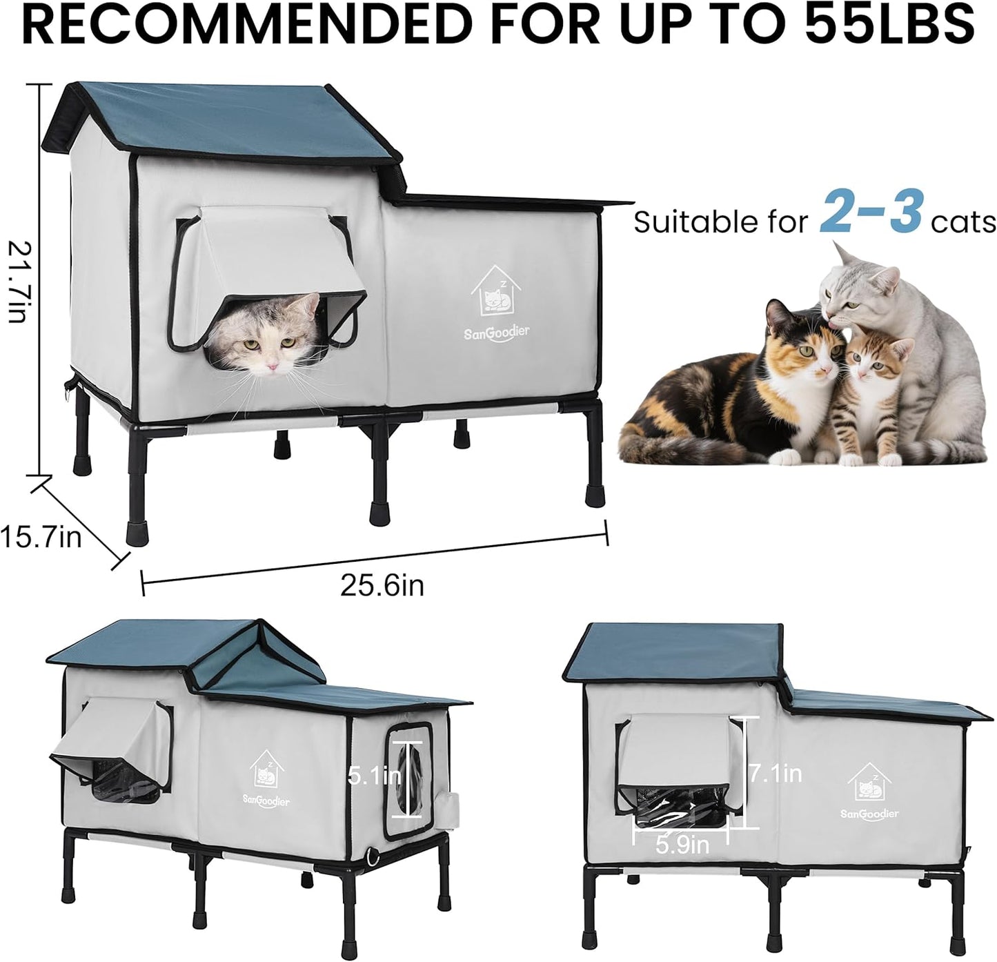 Cat Houses for Outdoor Cats, Outdoor Cat House Weatherproof with Insulation Layer for Warm, Foldable Cat Shelter, Cave Beds for Pets Up to 55lbs for Garden, Patio, or Backyard (Grey-L)