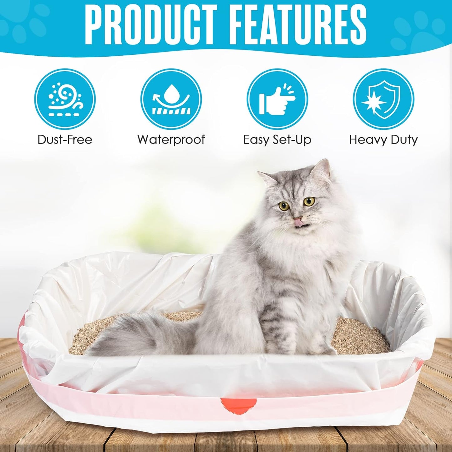 Houseables Cat Litter Bags, Cat Box Liners, Litter Box Liners, Litterbox Bags, 30 Pack, For Kitty Pan, Jumbo, Large, Heavy Duty, Poop Holder, Waste, Trash, Disposable, Unscented, Catliner w/Drawstring
