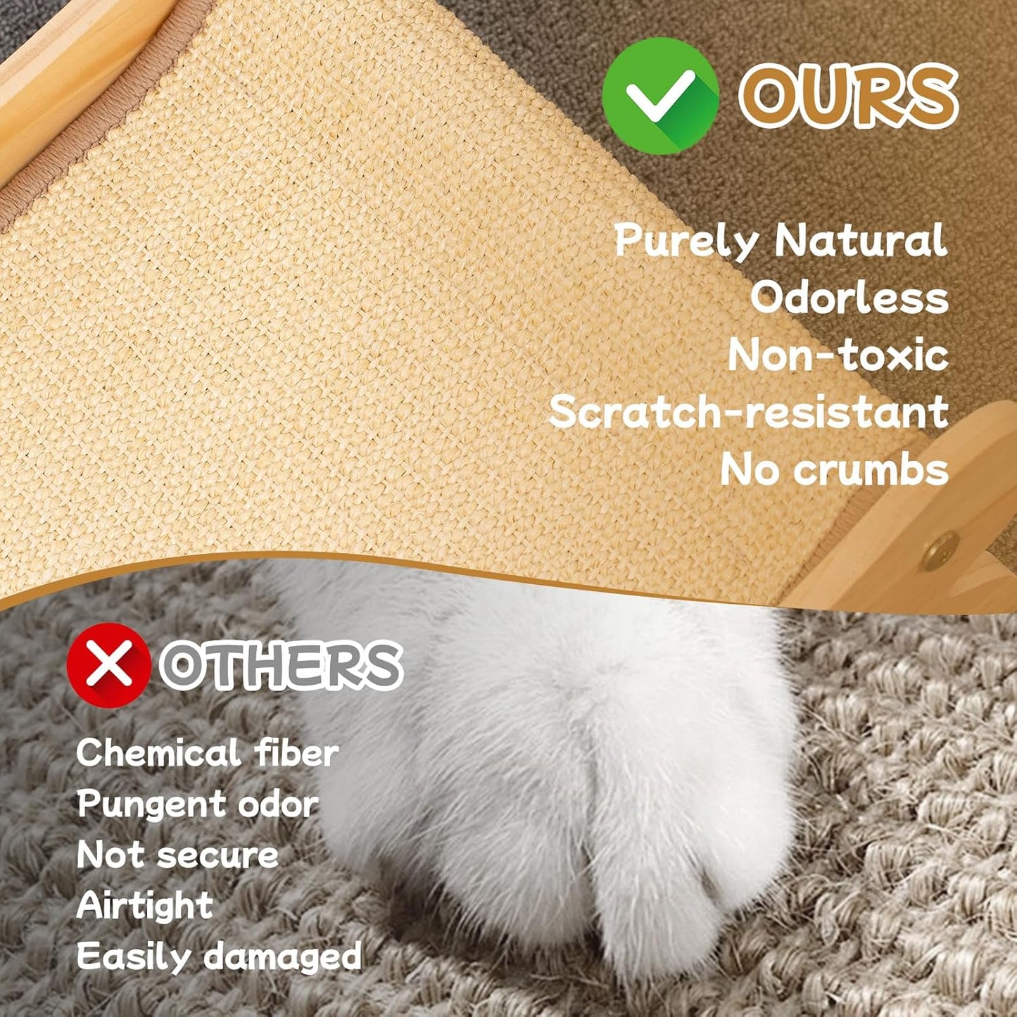 Cat Scratcher Bed Sisal Cat Scratching Pad 27 Inches Scratch Lounger for Indoor Cats Hammock Chair with Large Sisal Ball, Furniture Protector