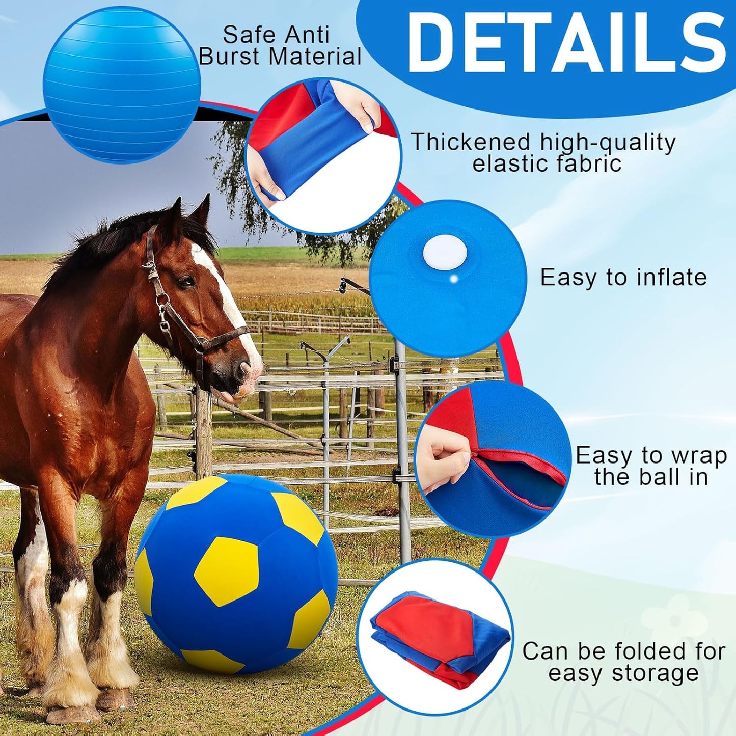 2 Set Giant 40" Herding Ball with Cover Anti Burst, Waterproof Durable Large Horse Toy, Please Watch VCR for How to Inflation Horse Toys for Equine Pasture Stall Outdoor, Pump Included