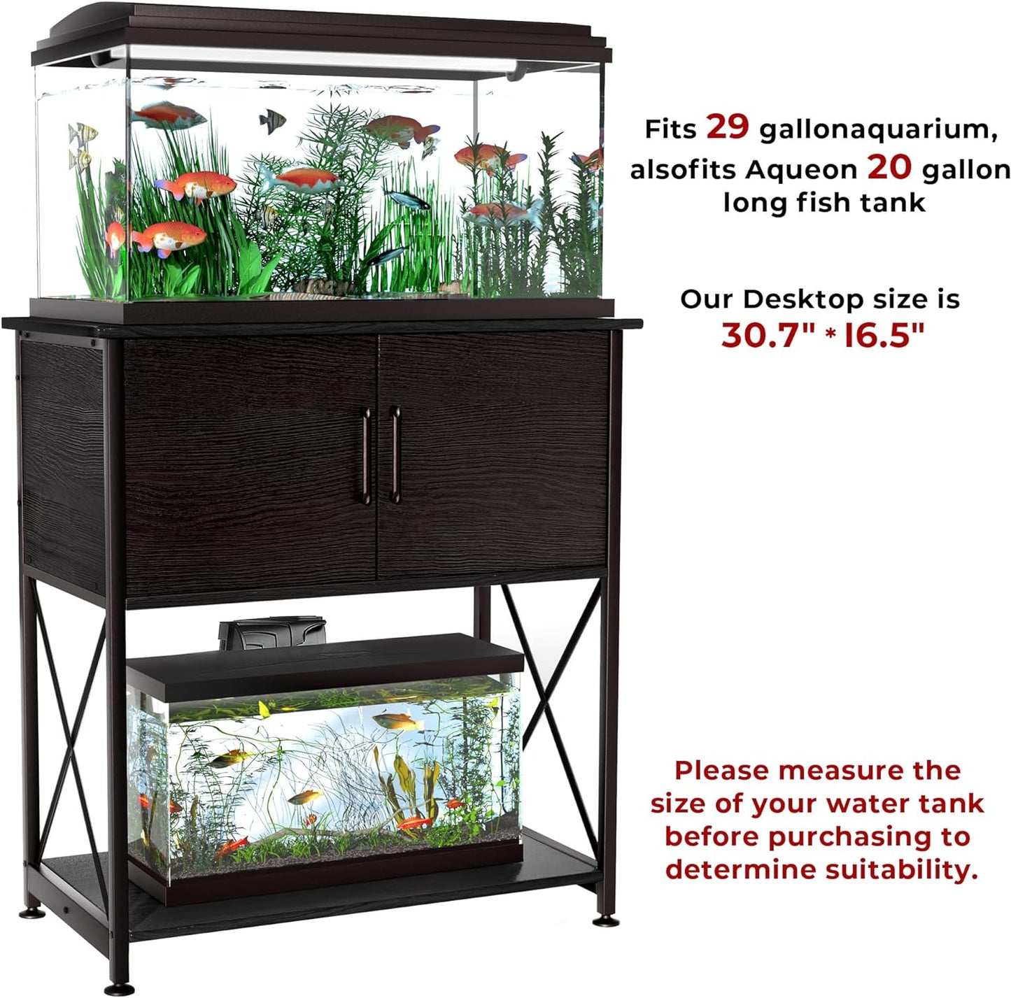 20-29 Gallon Aquarium Stand Metal Frame Fish Tank Stand with Cabinet Storage, for 20 Gallon Long Aquarium,30.7" L*16.5" W Tabletop,330LBS Capacity Black PG01YGB