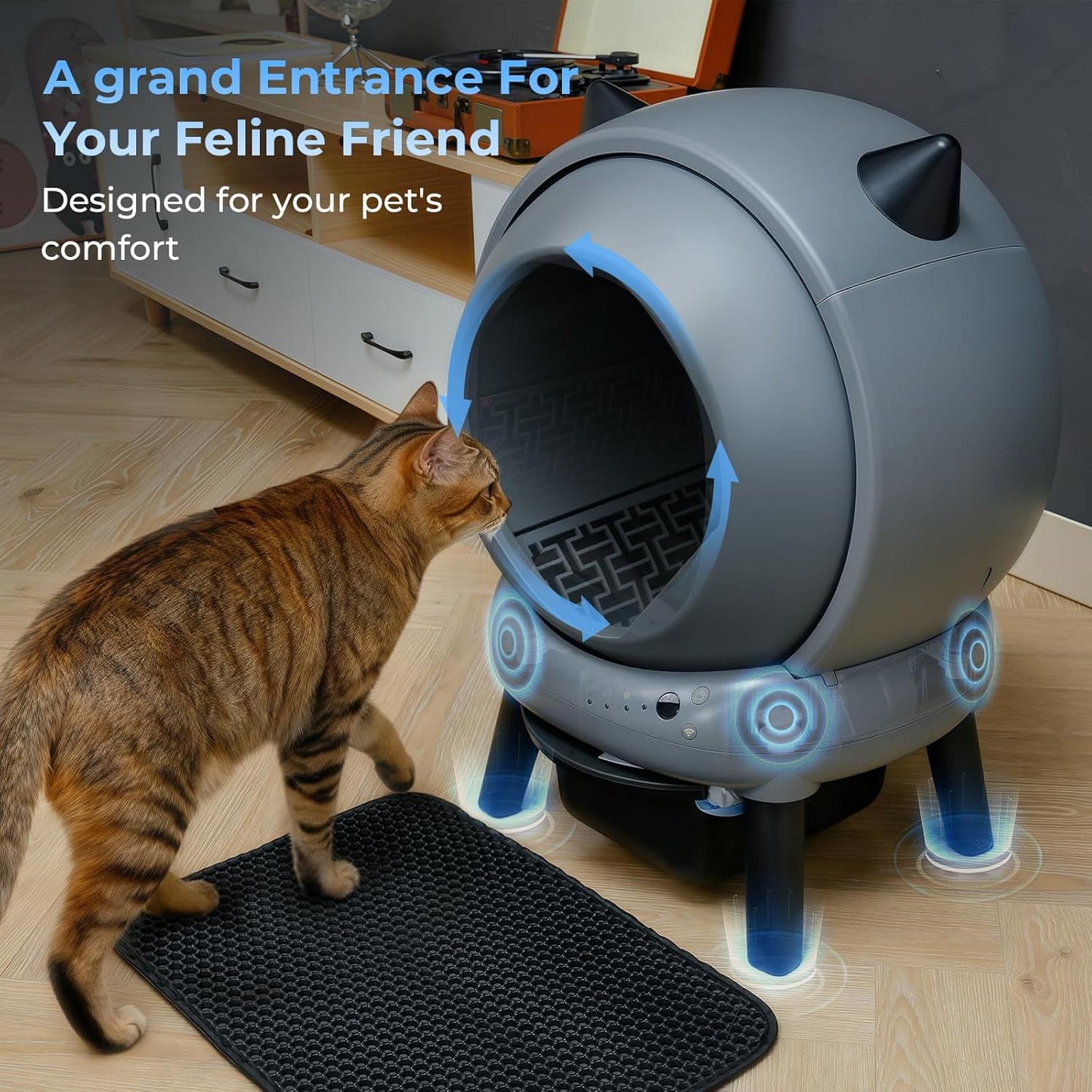 Self Cleaning Litter Box for Cats, Automatic Cat Litter Box with Smart APP Control and Health Monitoring, Includes 2 Roll Trash Bag and Litter Mat, Grey
