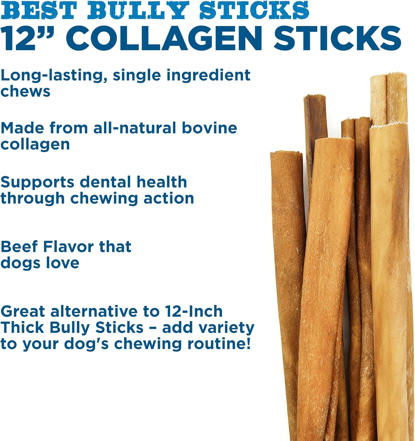 Best Bully Sticks 12 Inch Natural Collagen Sticks for Dogs - 10 Count (Pack of 1) - Long-Lasting, Rawhide Free, Beef Treat