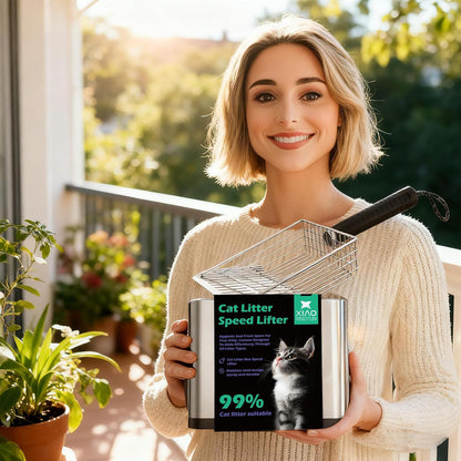 XIAOXINGYUN Stainless Steel Cat Litter Scoop, Metal Cat Litter Scooper with Holder, Heavy-Duty Cat Scooper with Coarse and Fine Grids for Quick Screening and Easy Cleaning