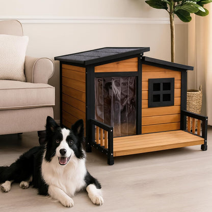 Large Indoor Outdoor Dog House,Wood Insulated Dog House,Weatherproof Outside Shelter with Elevated Floor,Easy to Assemble(39.3" L x 37.5" W x 30" H)