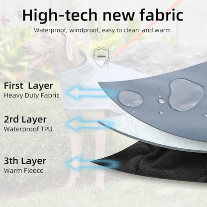 Pro-Series Waterproof Dog Coat, Softshell Winter Jacket with Fleece Lining & Rear Leg Straps, Full-Coverage Raincoat with Dual-Zipper Harness Port for Outdoor Hiking (Blue, Large)