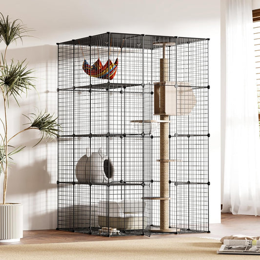Cat Cages Playpen Indoor, 4 Tier Large Cat Crate Cat Enclosure for Cats, Metal Guinea Pig Cages,Wire Ferret Cage Catio for Kitten,Rabbit,Bunny,Chinchilla,Iguana