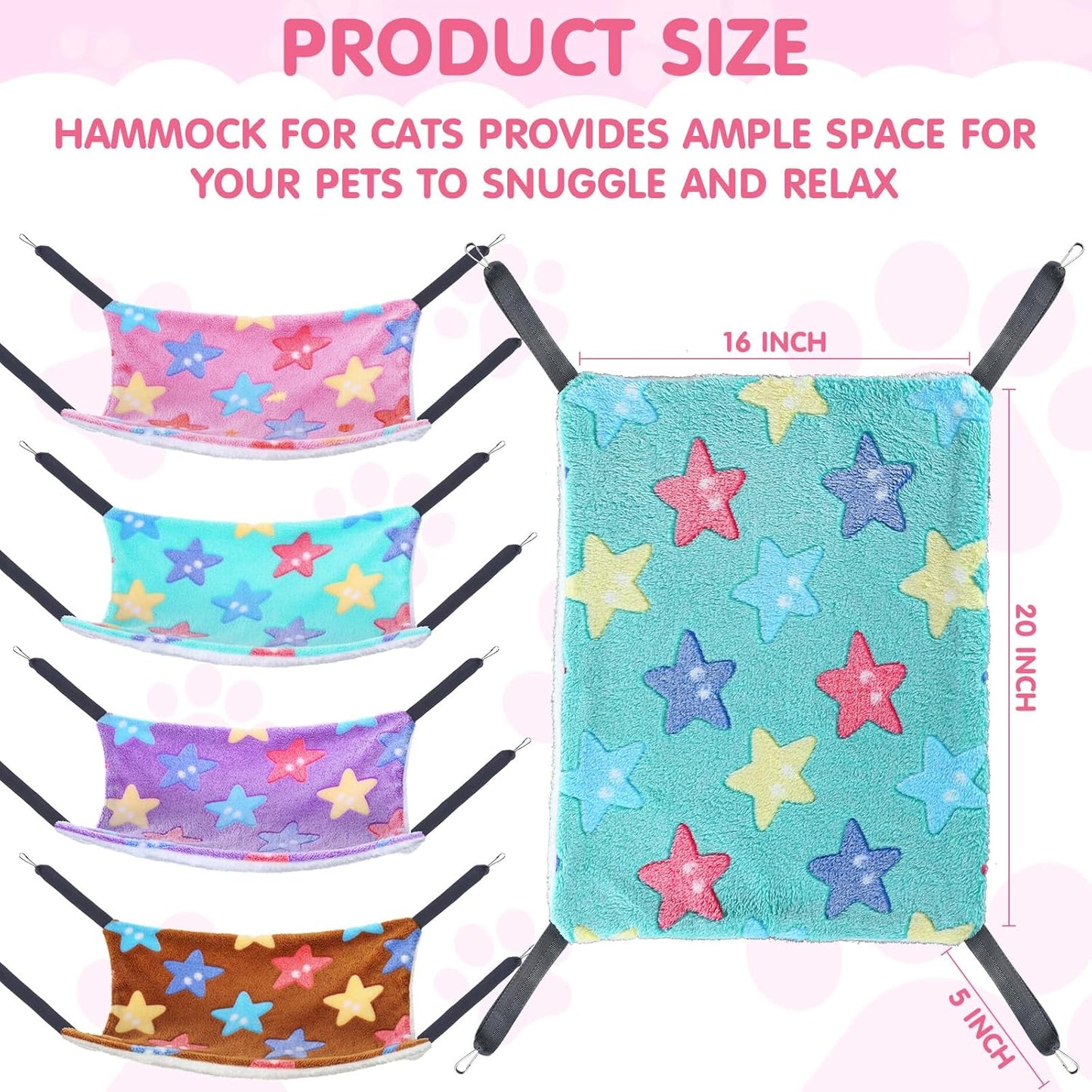 8 Pcs Reversible Cat Hammock for Cage Double Sided Cat Hanging Soft Hammock Bed with Straps and Metal Hooks for Indoor Kitten Puppy Ferret Rabbits(Starfish Style)