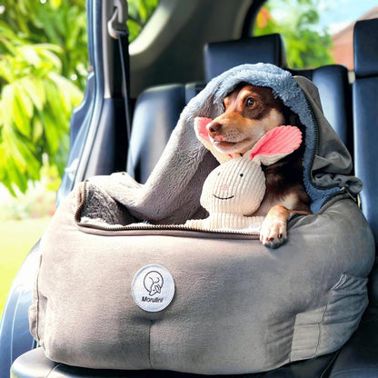 Dog Car Seat for Small Dogs & Puppies, Memory Foam Booster Carseat, Luxury Cozy Cover Cave Bed & Attachable Blanket & Free Toy, Washable, for Front & Back Seat, Small Dogs & Pets Under 30lbs