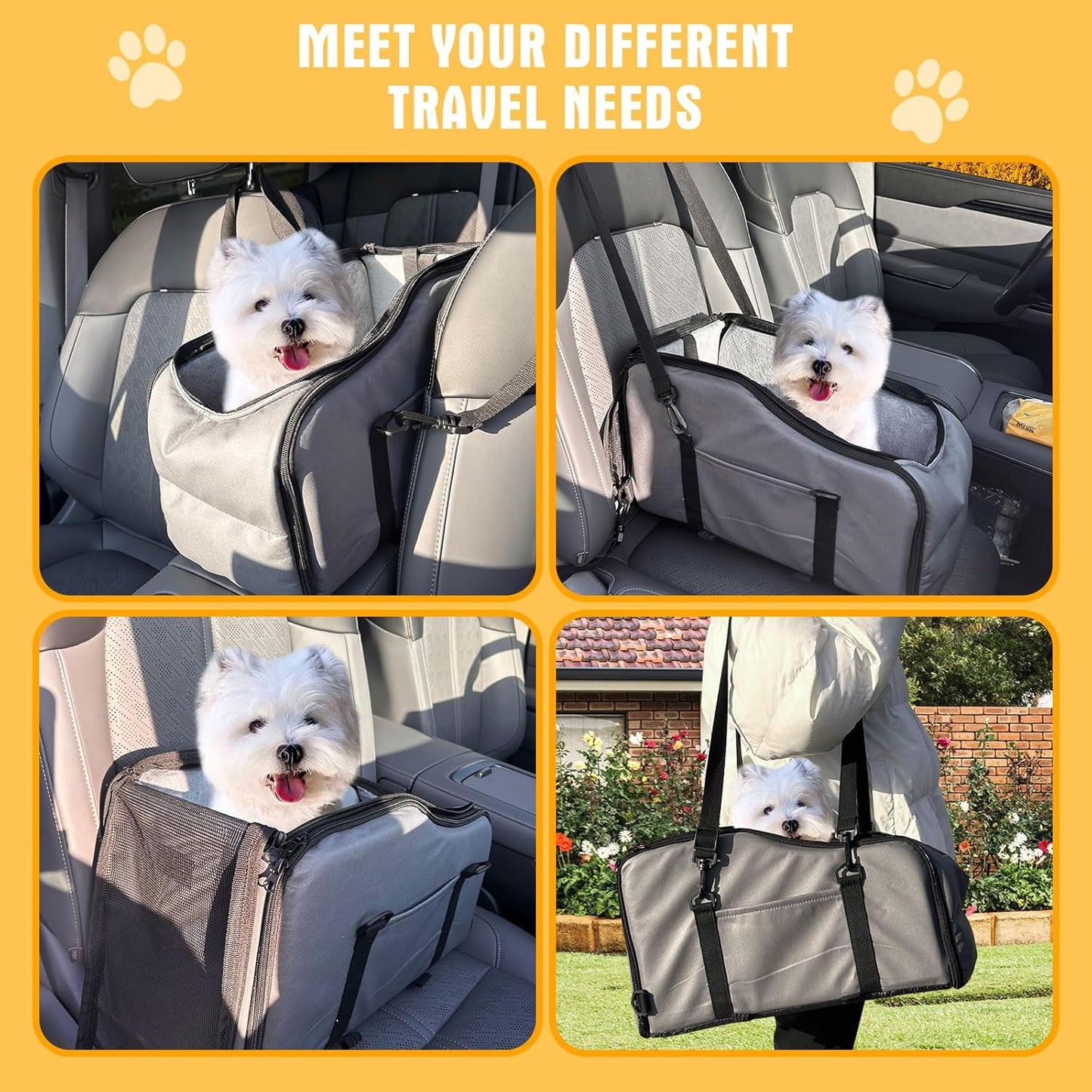 Dog Car Seat for Small Medium Dogs to 0-13lbs, Portable Memory Foam Console Dog Armrest Booster Seat with Safety Belt, Detachable Soft Cushion, Pet Car Seat Travel Bed
