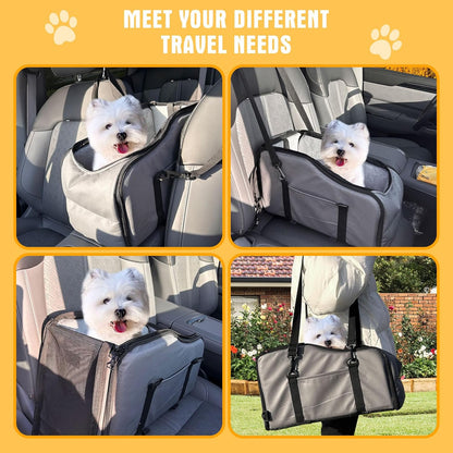 Dog Car Seat for Small Medium Dogs to 0-13lbs, Portable Memory Foam Console Dog Armrest Booster Seat with Safety Belt, Detachable Soft Cushion, Pet Car Seat Travel Bed