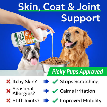 Bark&Spark Fish Oil for Dogs - Natural Omega-3 - Skin & Coat Support - Liquid Food Supplement for Pets - Natural EPA + DHA Fatty Acids for Joint Function, Immune & Heart Health 8oz - Salmon