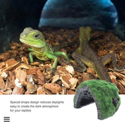 Resin Reptile Cave Hideout with Basking Platform, Flocking Tortoise Hide Rock for Box Turtle Habitat Accessories, Sturdy Terrarium Decor for Reptiles and Amphibians