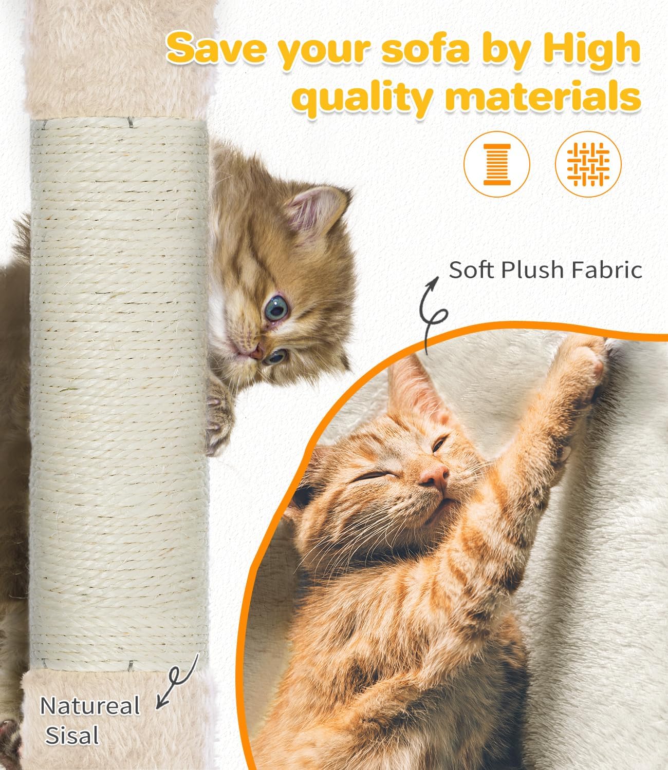 Made4Pets Cat Tree Tower 56in Cat Tower for Indoor Cats Kitten Tree Multi-Level Cat Tree with 2 Condo Furniture Activity Center with Scratching Posts Funny Toys Kittens Pet Play House, Beige