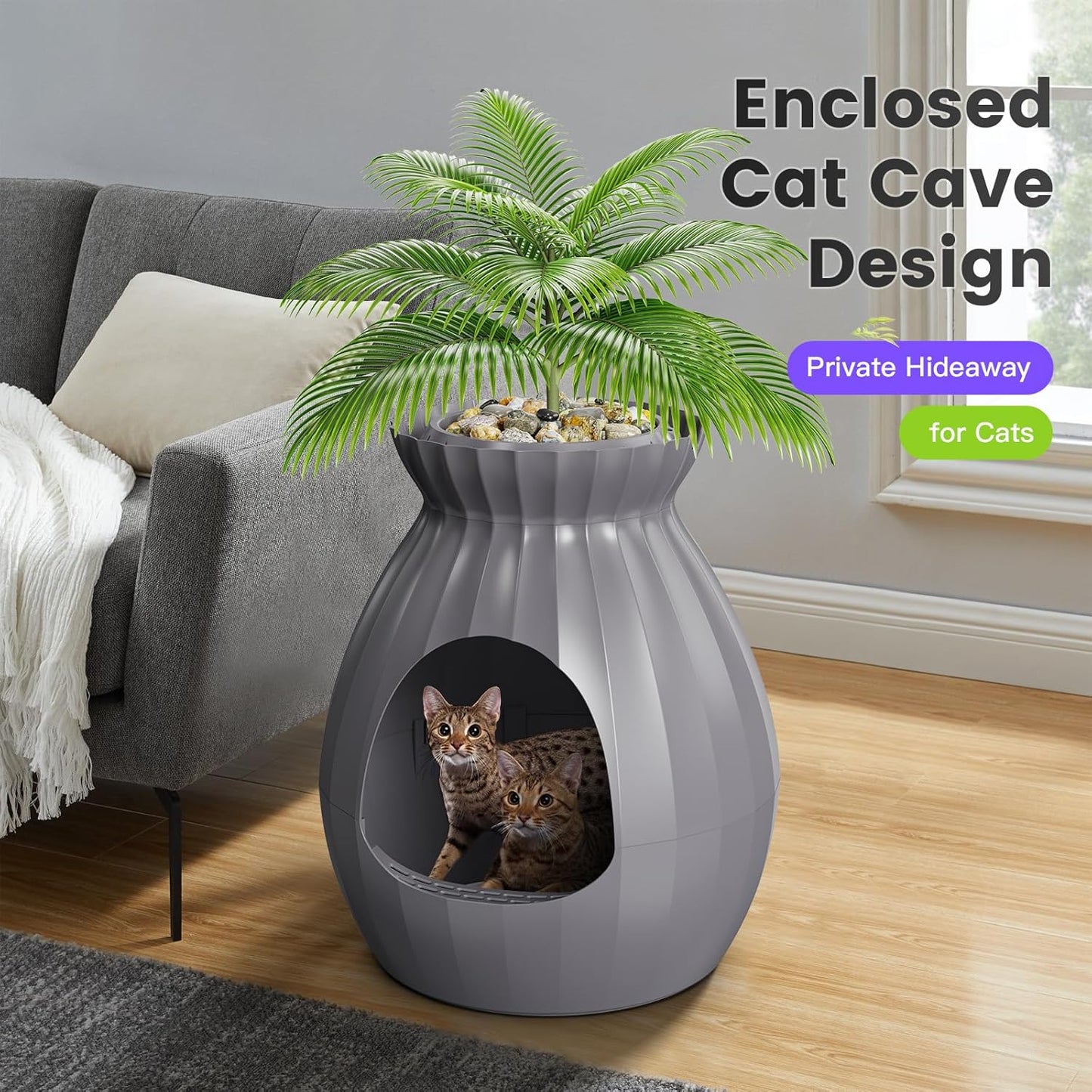 Plant Cat Bed for Indoor Cats – Extra Large Enclosed Cat Cave House with Replaceable Pad, Cozy All-Season Decorative Furniture for Big Cats
