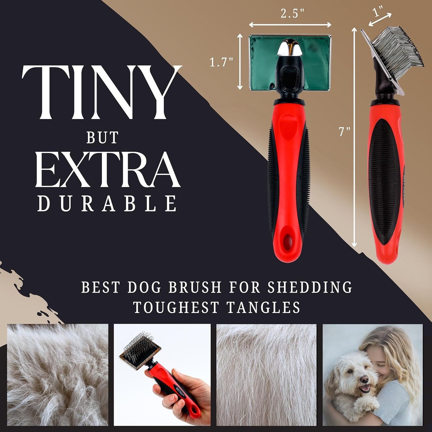 Tiny Slicker Brush for Dogs - Protected Pins for Extra Comfort - 1 inch Pins for Easy Detangling for Long Hair Dog, Cats, Doodle, Goldendoodle