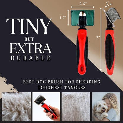 Tiny Slicker Brush for Dogs - Protected Pins for Extra Comfort - 1 inch Pins for Easy Detangling for Long Hair Dog, Cats, Doodle, Goldendoodle