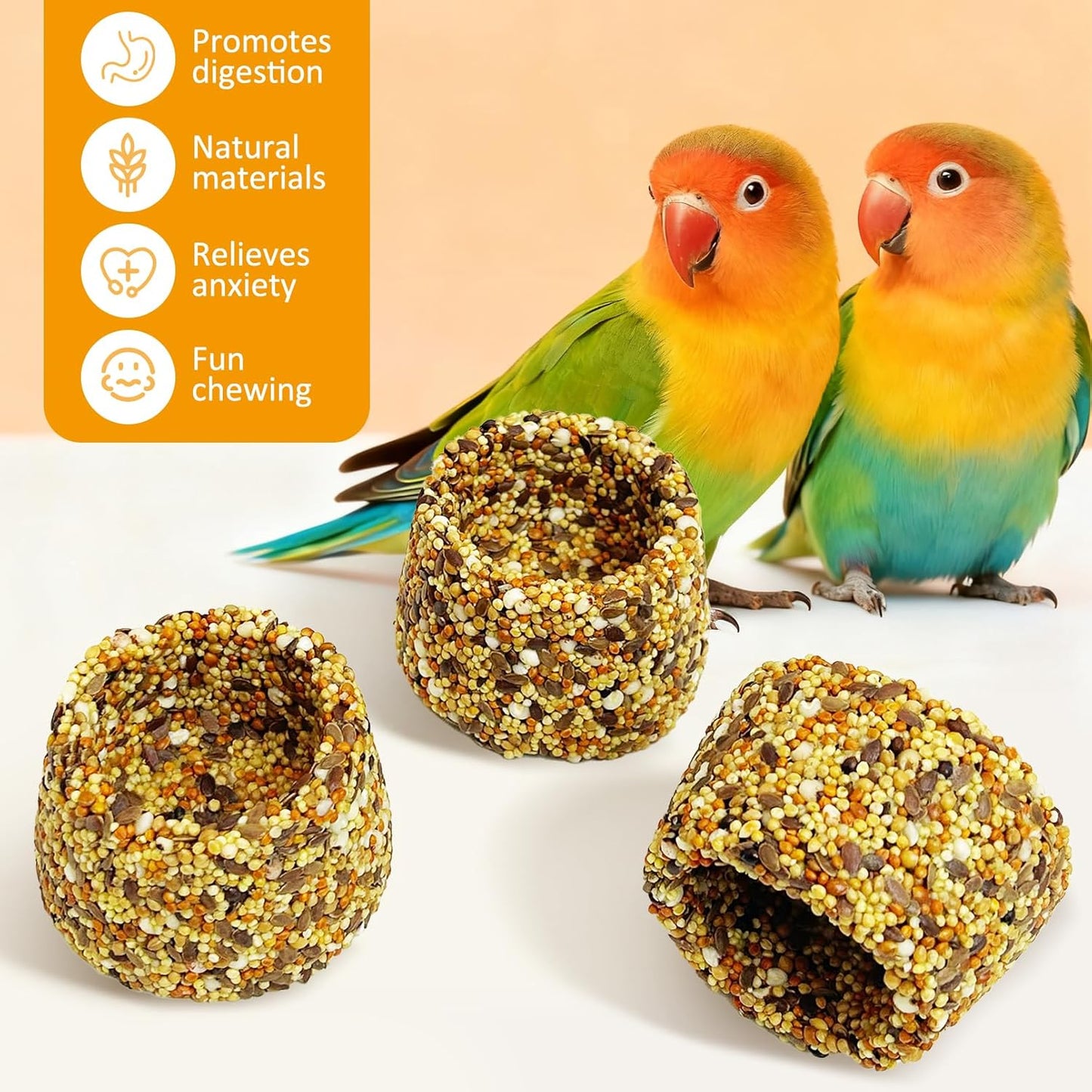 PINVNBY 6 PCS Parrot Treats Natural Grains Cockatiel Treats Bowl Shape Budgie Snacks Edible Bird Chewing Toys for Parrots Parakeet Conure Lovebird Finch Canary
