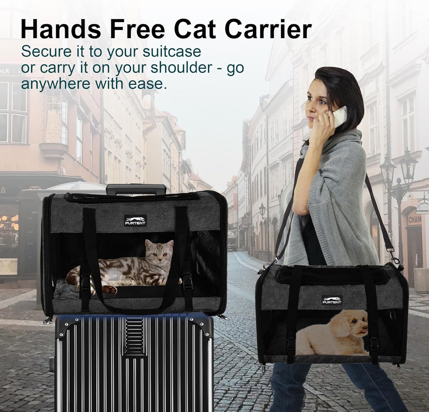 Large Cat Carrier Soft Small Pet Carrier for Medium Cats Dogs Puppies Travel Carrier Soft Side UP to 25 Lbs,Black