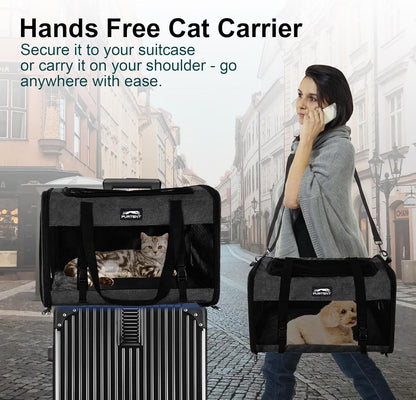 Large Cat Carrier Soft Small Pet Carrier for Medium Cats Dogs Puppies Travel Carrier Soft Side UP to 25 Lbs,Black