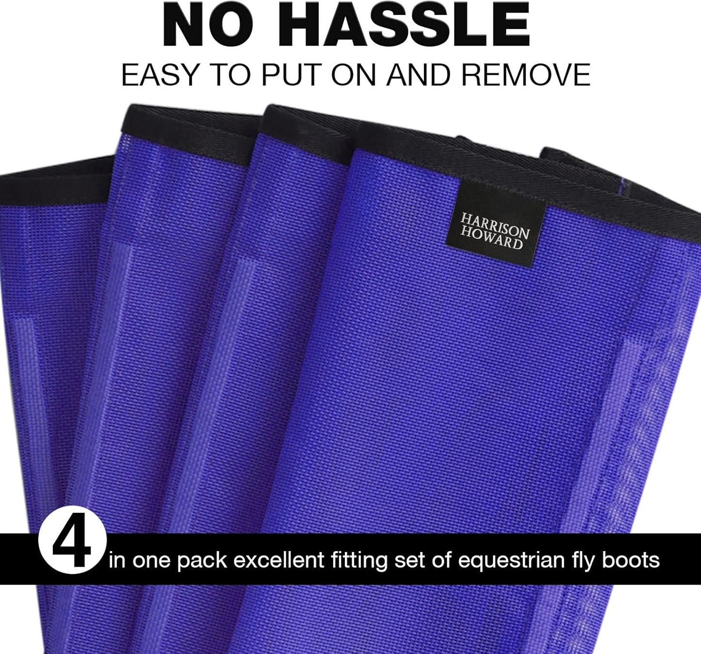 Harrison Howard Loose Fitting Fly Boots UV-Protective Extra Tough Mesh Ventilated Four Fasteners Stay-on Design Protect Horse Legs & Stomp-Reducing Set of 4 Deep Navy Large
