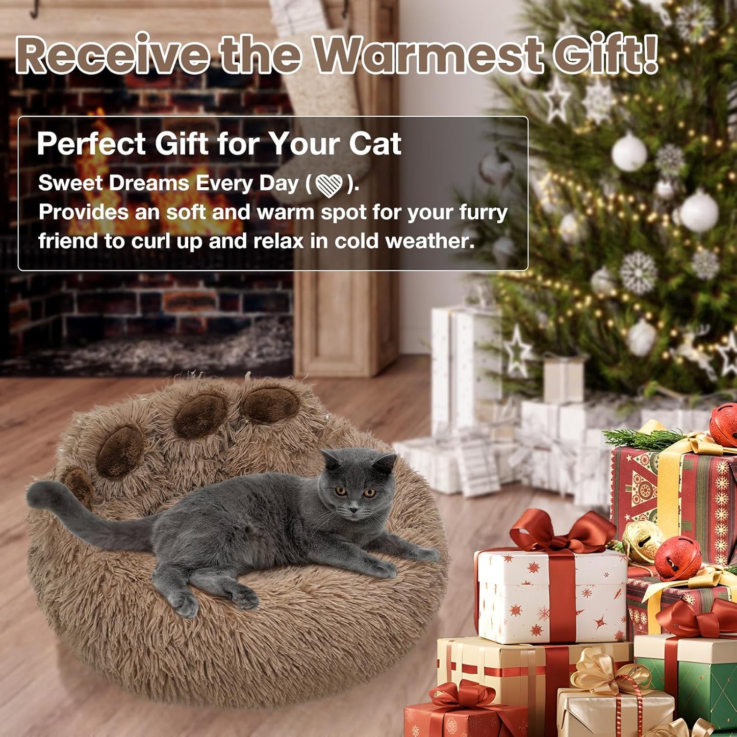 Calming Dog Bed Cat Bed + New Upgraded Double Roller Pet Hair Remover with Spray Function, Reusable Lint Roller