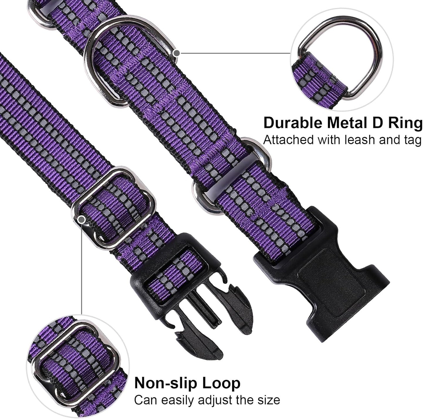 Martingale Dog Collar, Adjustable Nylon Reflective Collar with Buckle No Pull Dog Collar for Small Medium Large Dogs (Purple M)