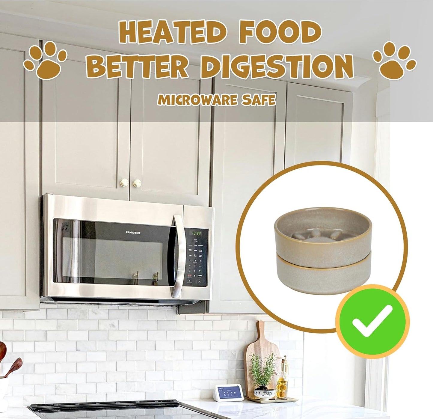 Ceramic Slow Feeder Dog Bowl Set with Stand, Cute Paw Slow Feeding Food Bowl and Water Bowl for Small Breed, 5.2" Ceramic Non Slip Dog Dishes, Grey