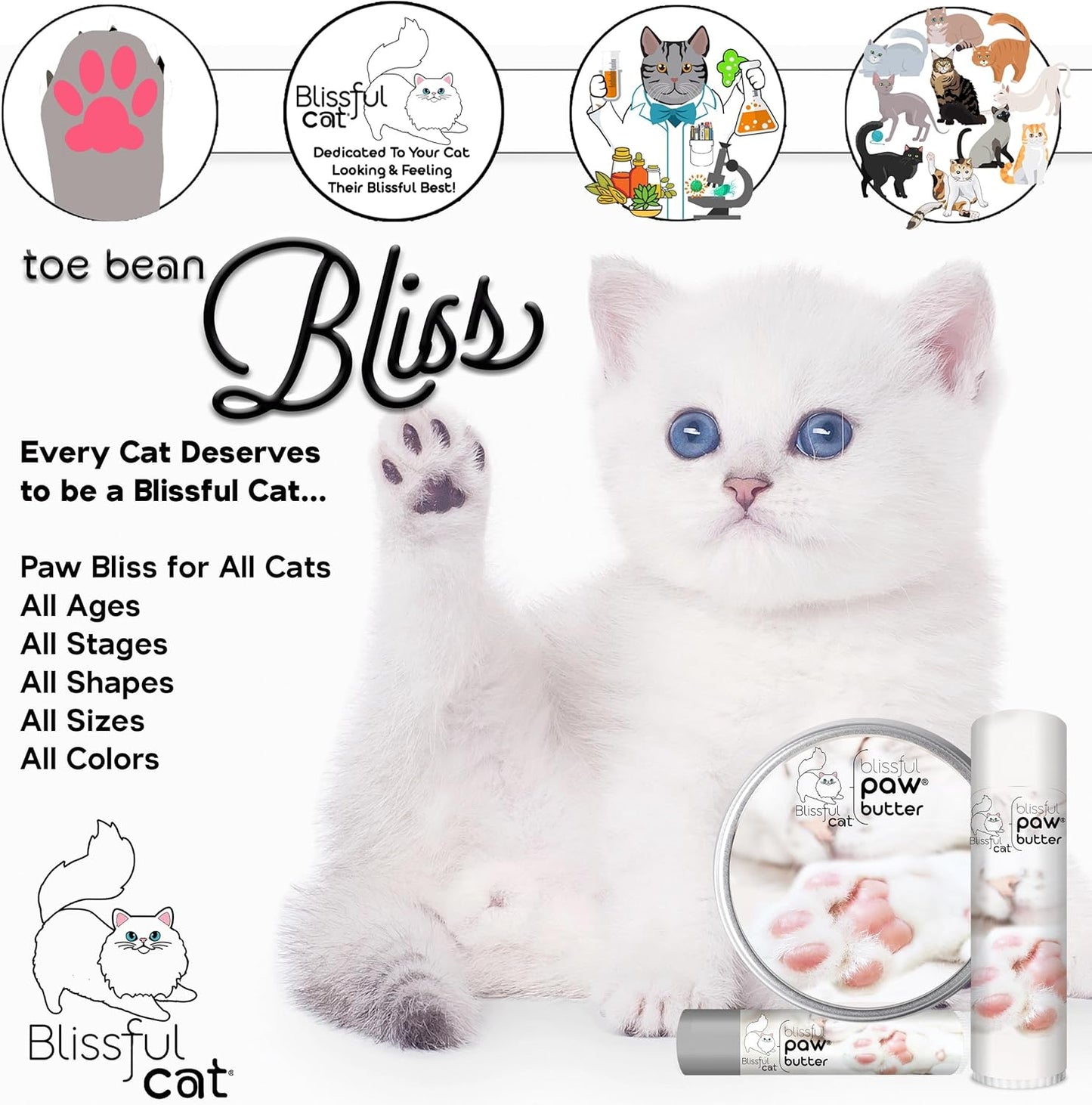 The Blissful Cat Paw Butter, Moisturizer for Dry Paw Pads, Softens and Protects Rough Feet, Versatile, Lick-Safe Balm, 0.15 oz.