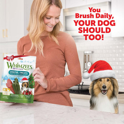 WHIMZEES Wellness Holiday Dog Dental Treats, Christmas Gift for Dogs, Size Medium Stick, (6 Count)