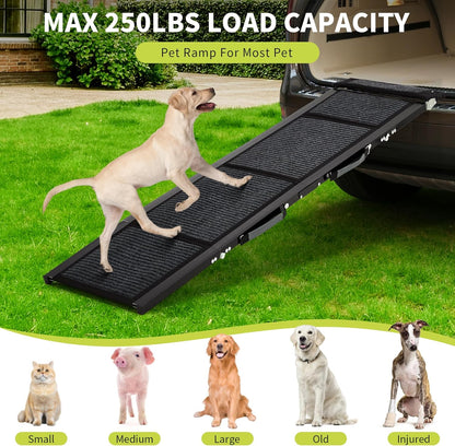 Dog Ramp for Car, 63" Long & 17" Wide Folding Dog Ramps for Car, Portable Pet Car Ramp with Non-Slip Surface, Outdoor Dog Car Ram-p Up to 250 LBS, Extra Wide Steps for SUV Car & Truck