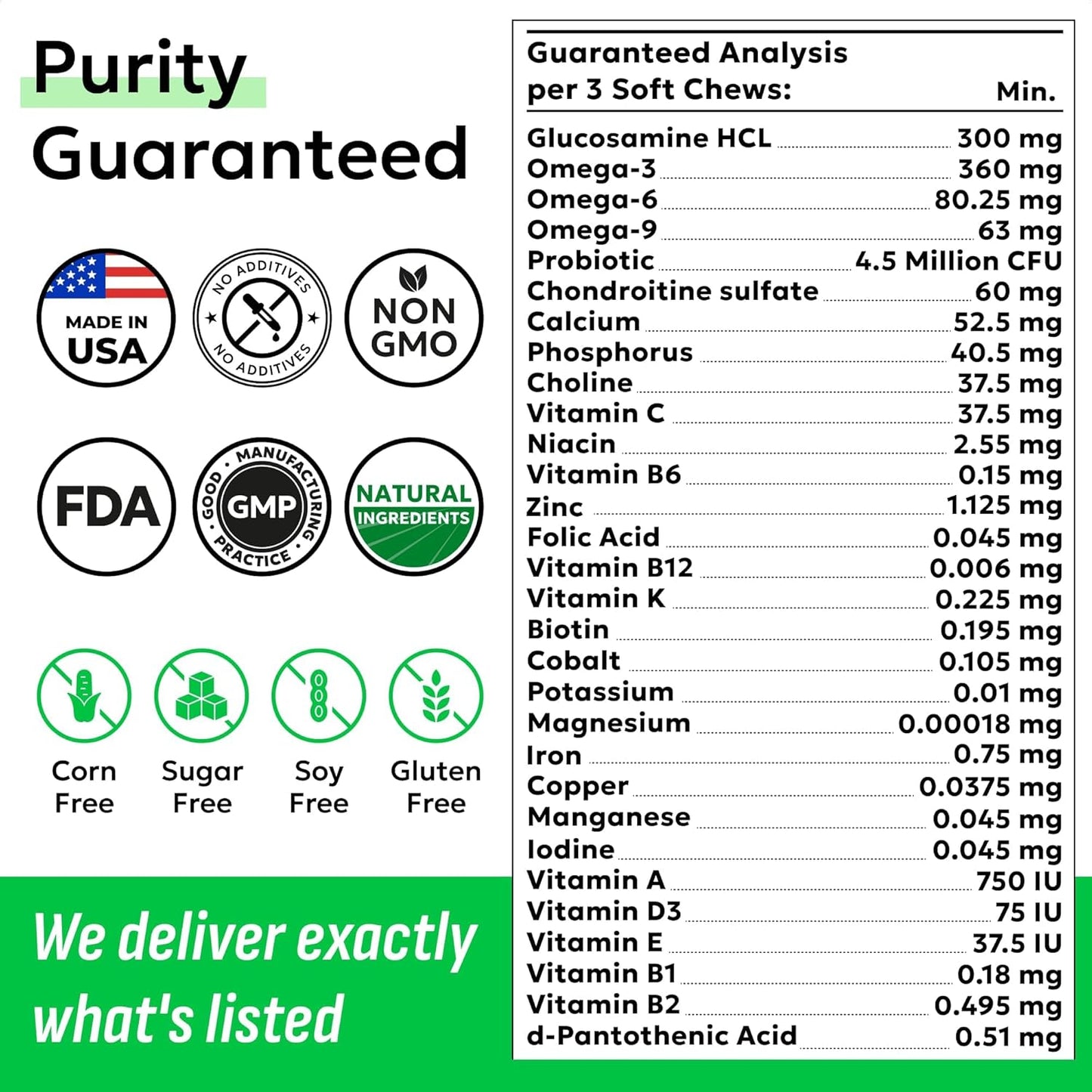 BARK&SPARK Dog Vitamins & Supplements - Multivitamin Chewable Treats for Dogs - Glucosamine Chondroitin for Joint Support + Omega for Skin & Coat + Probiotics - Multi Vitamin for Pets Health - 60Ct