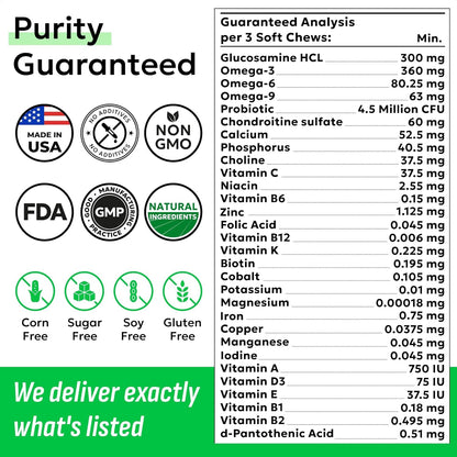 BARK&SPARK Dog Vitamins & Supplements - Multivitamin Chewable Treats for Dogs - Glucosamine Chondroitin for Joint Support + Omega for Skin & Coat + Probiotics - Multi Vitamin for Pets Health - 60Ct