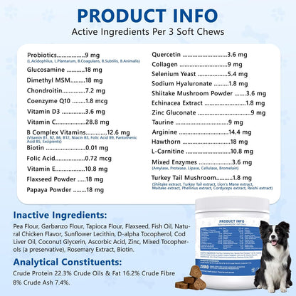 40-in-1 Dog Vitamins and Supplements, Dog Multivitamin Chewable with Glucosamine MSM - Turkey Tail Mushroom, Digestive Enzymes Gut Probiotics, Hip & Joint, Omega-3 Skin & Coat Eyes Immune Support