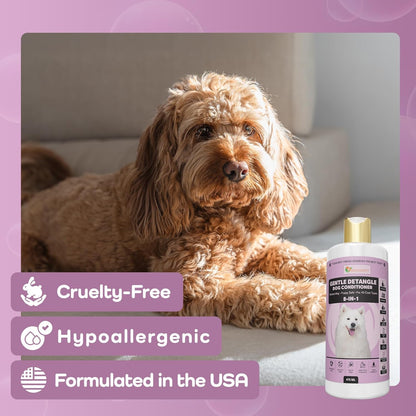 Gentle Detangle Dog Conditioner – 8-in-1 Leave-in Moisturizing Formula | Puppy Safe | Detangles & Softens Fur | 475 ml | for All Coat Types