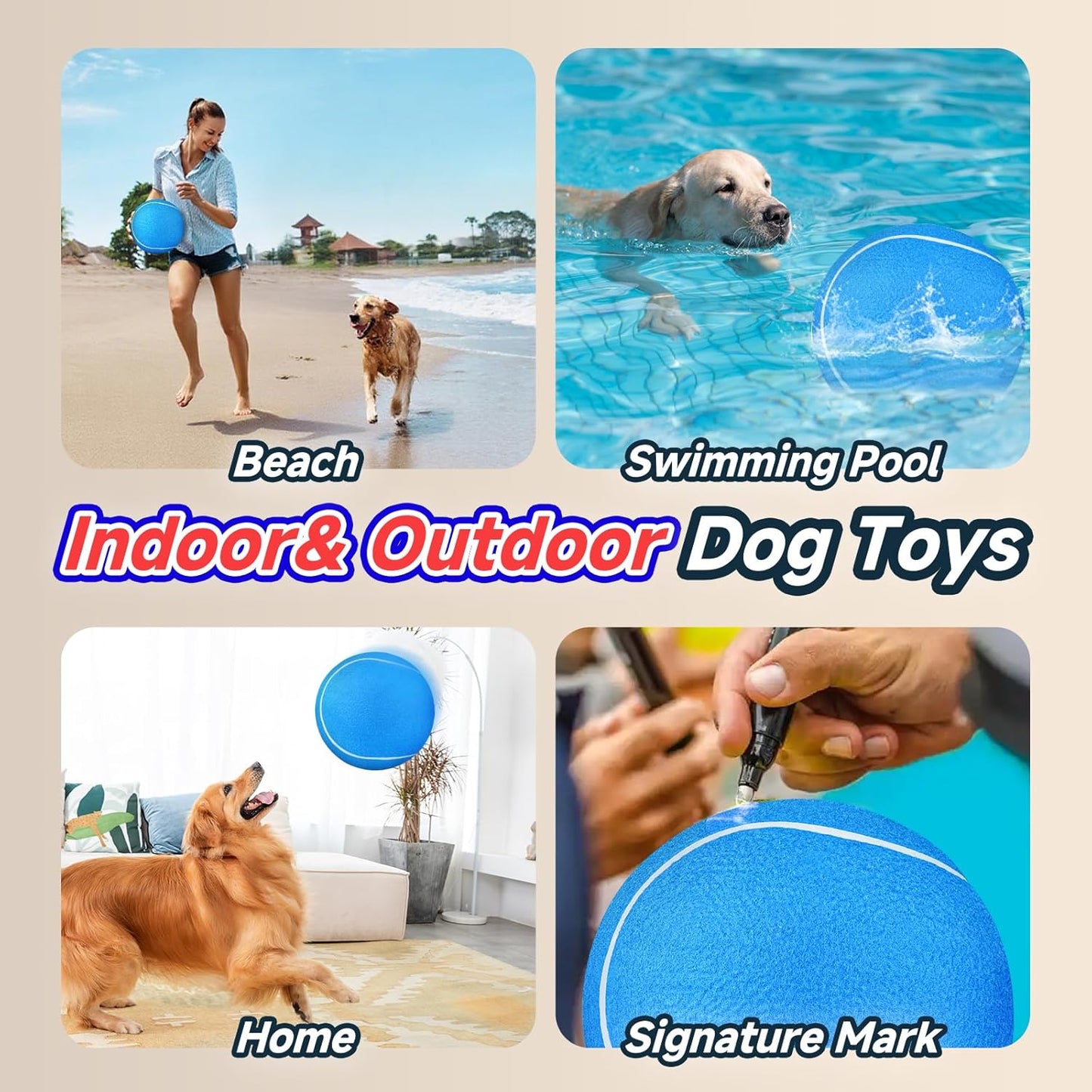 HETOO Dog Tennis Balls: 9.5 inch Giant Large Dog Toys- Herding Dog Toys Balls- Outdoor Big Dog Tennis Ball for Medium Large Dogs- Pet Toys Golden Retriever Birthday Christams Gifts- Blue