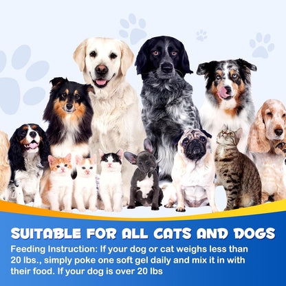 Omega-3 Fish Oil for Dogs, Omega 3 Fish Oil with EPA & DHA Supports Dogs Seasonal Allergies Relief, Boosts Immune Function, Itch Skin Relief & Promote Coat Health, Pet Supplements - 120 Soft Gels