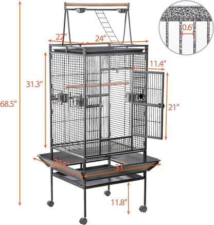 HSM 68 Inch Wrought Iron Large Bird Flight Cage with Rolling Stand for African Grey Parrot Cockatiel Sun Parakeet Conure Lovebird