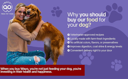 WaYo Fresh Dog Food Fresh Human Grade Meals for Dogs | Grass Fed Premium Meat | All Life Stages | High Protein, Ready to Serve Dog Food| No Fillers or Artificial Additives (Turkey 9 Pack 12 Oz)