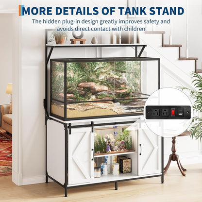 120 Gallon Aquarium & Reptile Tank Stand – Fits 48" x 24" Tanks, White MDF, Sliding Doors, Power Outlet, Large Storage, Supports 1200 LBS – Ideal for Fish Tanks, Terrariums – White