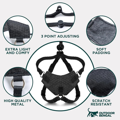 Houdini™ Escape Proof Cat Harness and Leash Set by OutdoorBengal – Black, Medium Cat Harness for Walking