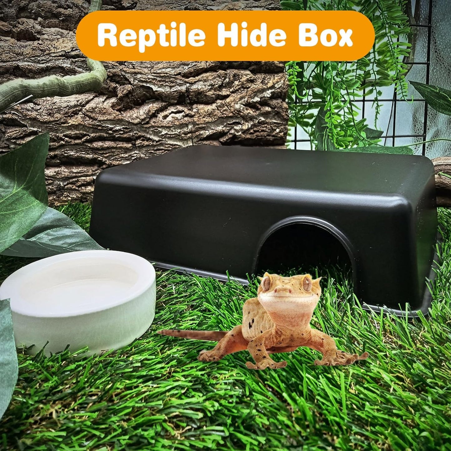 Hamiledyi 5 Pcs Reptile Plants Terrarium Hanging Fake Plant Leaves and Reptile Hide Box 4 Pcs Leopard Gecko Hide Snake Hideout for Ball Python for Lizard, Corn Snake