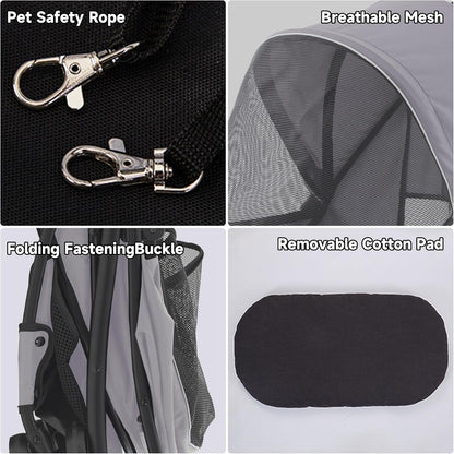 Sunny Sonny Foldable Jogger Pet Stroller with Weather Cover Storage Basket Pet Travel Carrier for S/M Dogs Cats up to 33lbs (Grey)