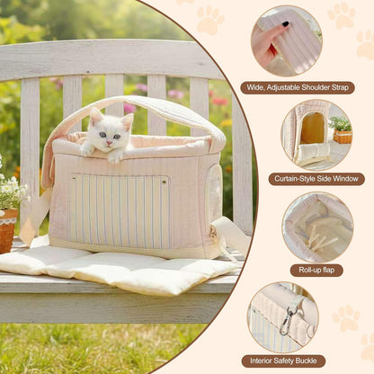 Stylish Quilted Dog Sling Carrier – Hands-Free Pet Shoulder Bag for Small Dogs & Cats, Breathable & Secure Travel Tote up to 10 lbs, Beige