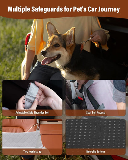 Dog Car Seat for Large Medium Dogs Under 55 lbs, Dog Booster Seat for 2 Small Dogs, Detachable Washable Pet Travel Bed with Thick Memory Foam Cushion, Safety Belt and Storage Pockets | Pink