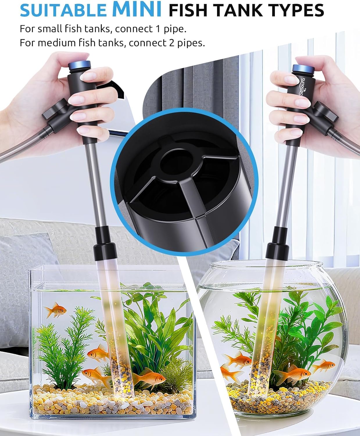 SEAOURA Aquarium Vacuum Cleaner & Aquarium Thermometer