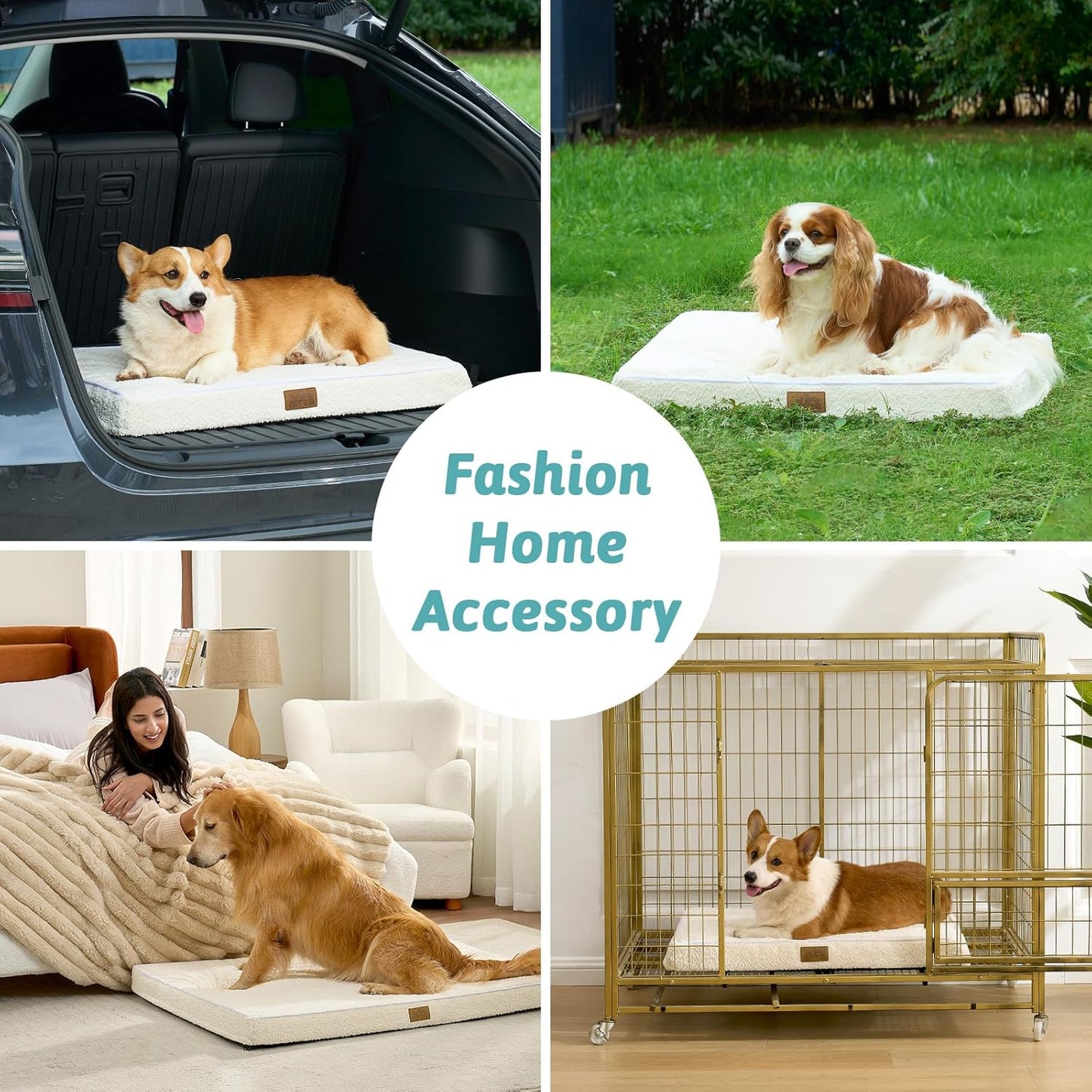 Rectangular Dog Bed for Giant Breed Dogs, XXL Orthopedic Dogs Crate Bed, Foam Anti-Slip Bottom Pet Mat with Washable Removable Cover, Suitable for Pet Up to 150 lbs, 54x44x4 inch, Beige