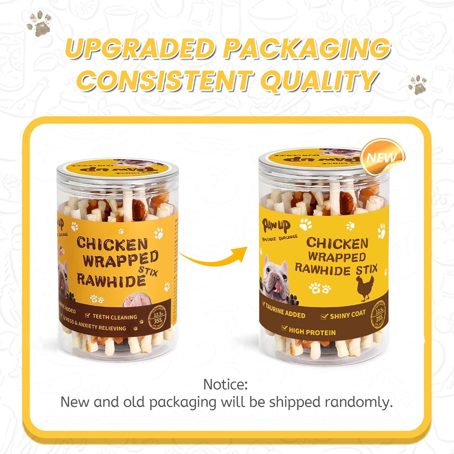 PAWUP Dog Treats Chicken Wrapped Rawhide Sticks Long Lasting Dog Chews, Natural Snacks for Medium Large Dogs w/Taurine,12.5 oz (25-30 Count)
