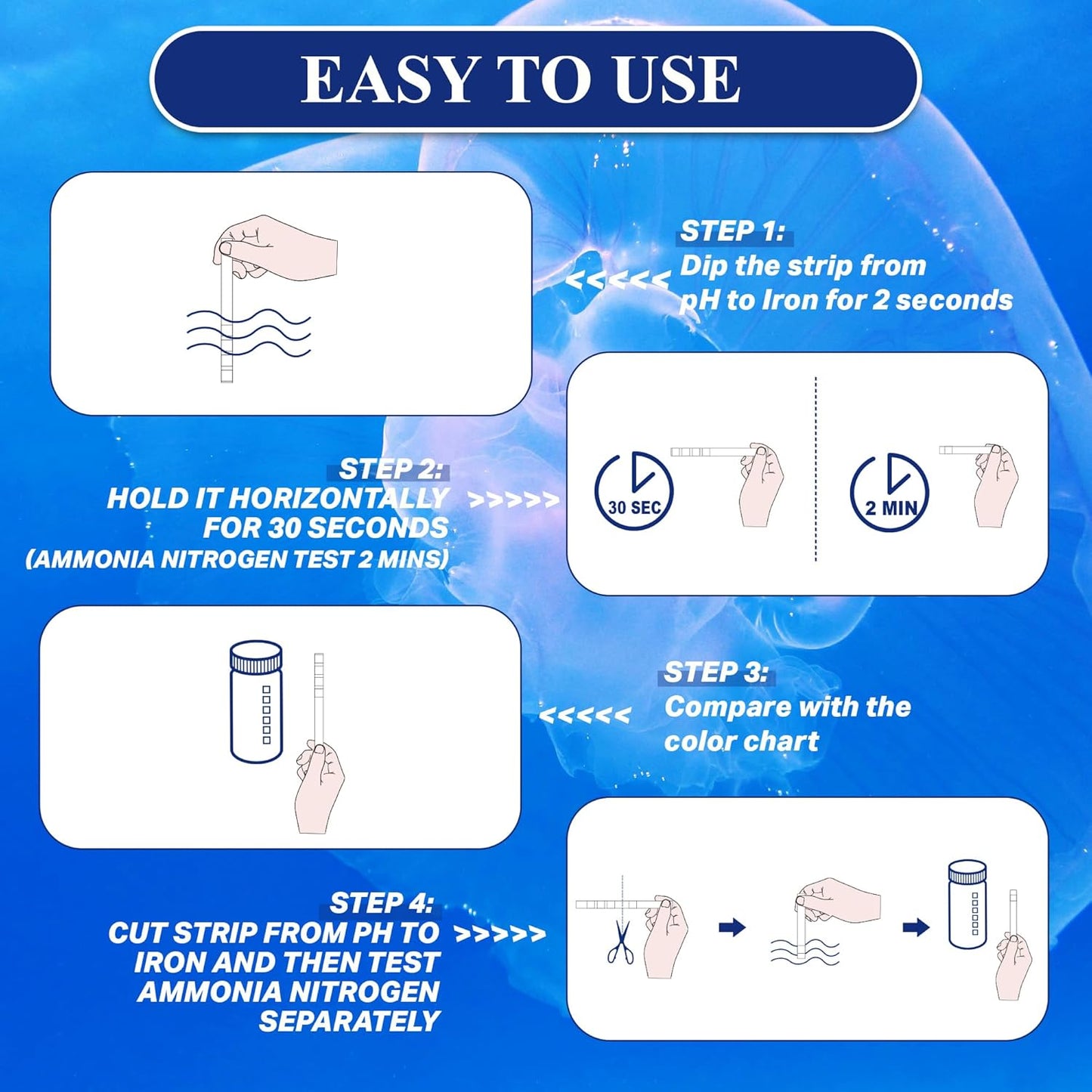 Aquarium Water Test Kit 9-in-1, Aquarium Ammonia Test Strips for Fish Tanks and Ponds, 150 Strips Testing pH Total Alkalinity Hardness Chlorine Nitrite Sulfate Copper Iron for Fresh and Salt Water